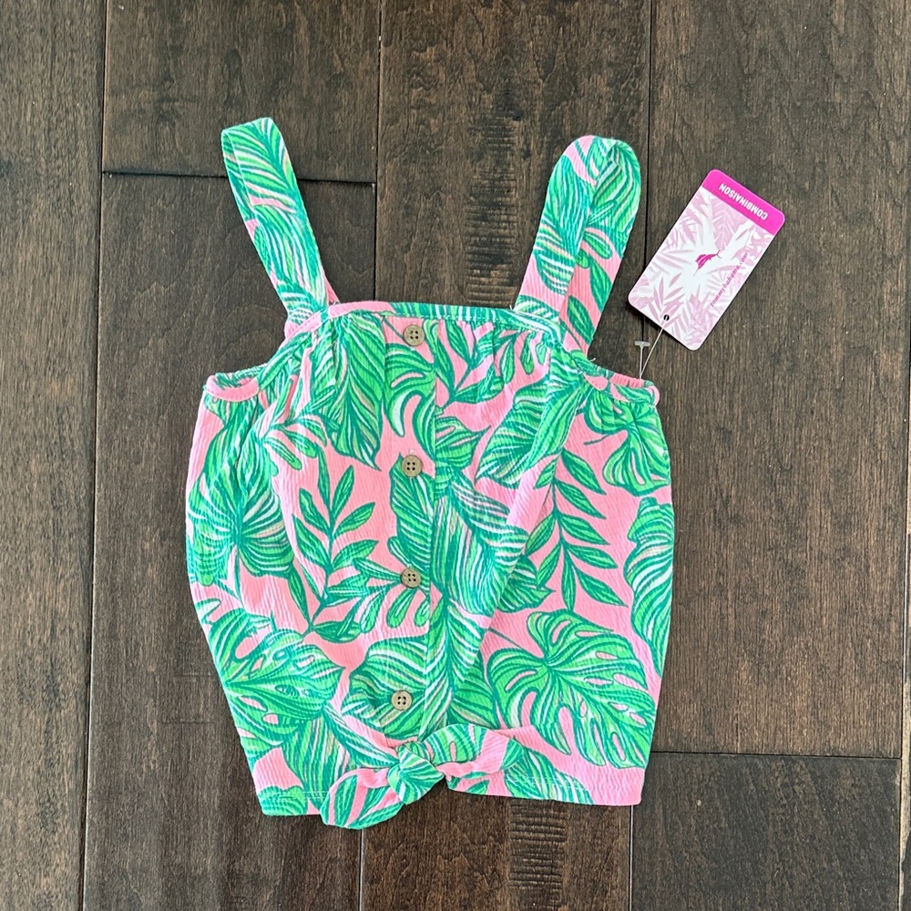 NWT Tommy Bahama Toddler Girls Tropical Pink and Green Leaf Print Top